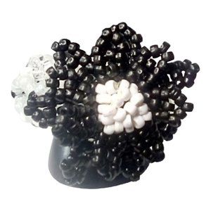 Black Gothic Flower On 3d Kandi Cuff-Black and White with Glow Beads-EDC Flower